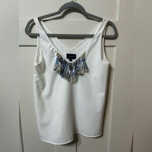 Buckley K white Blue and Gold Fringe Tank Top Blouse size Small